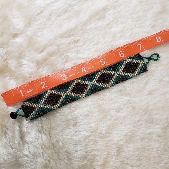 GEOMETRIC Design Bead Woven Bracelet Teal Purple - Picture 5 of 5